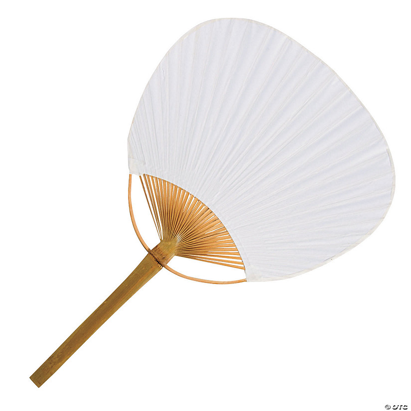 White Bamboo Paddle Hand Fans - 6 Pc. Image