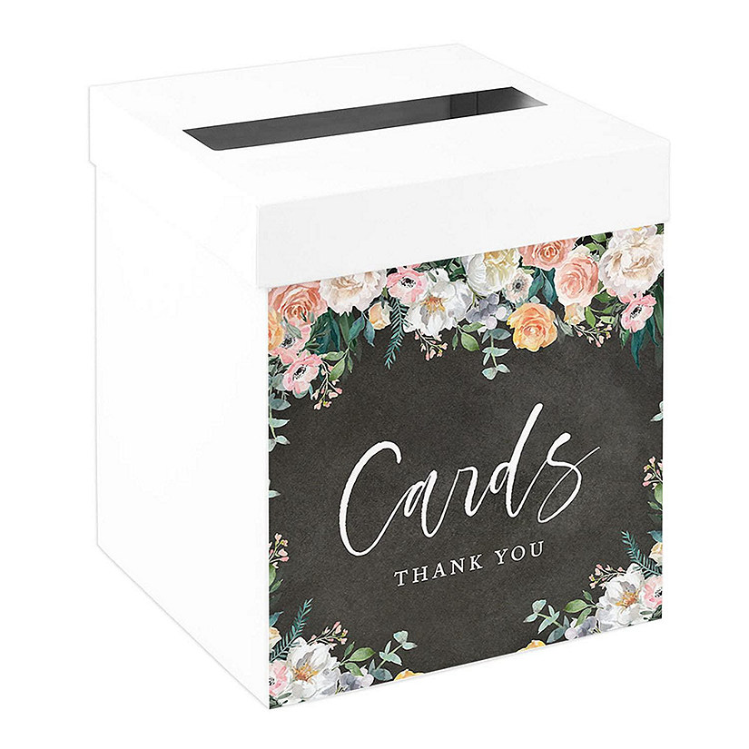 White Card Box Chalkboard Florals Image