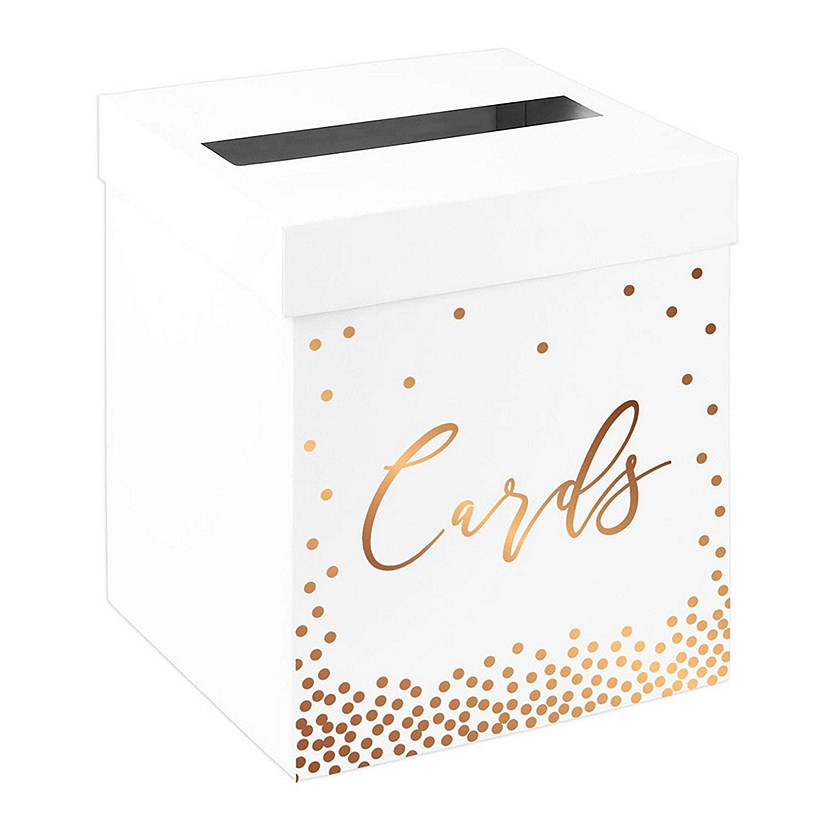 White Card Box Gold Script Confetti Image