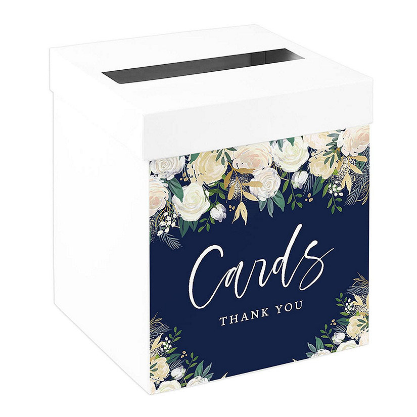 White Card Box Navy Cream Florals Image