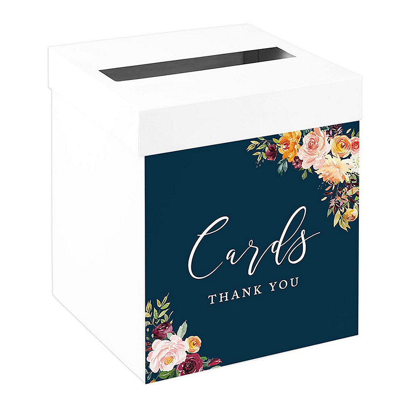 White Card Box Navy Fall Florals 10x10 Image