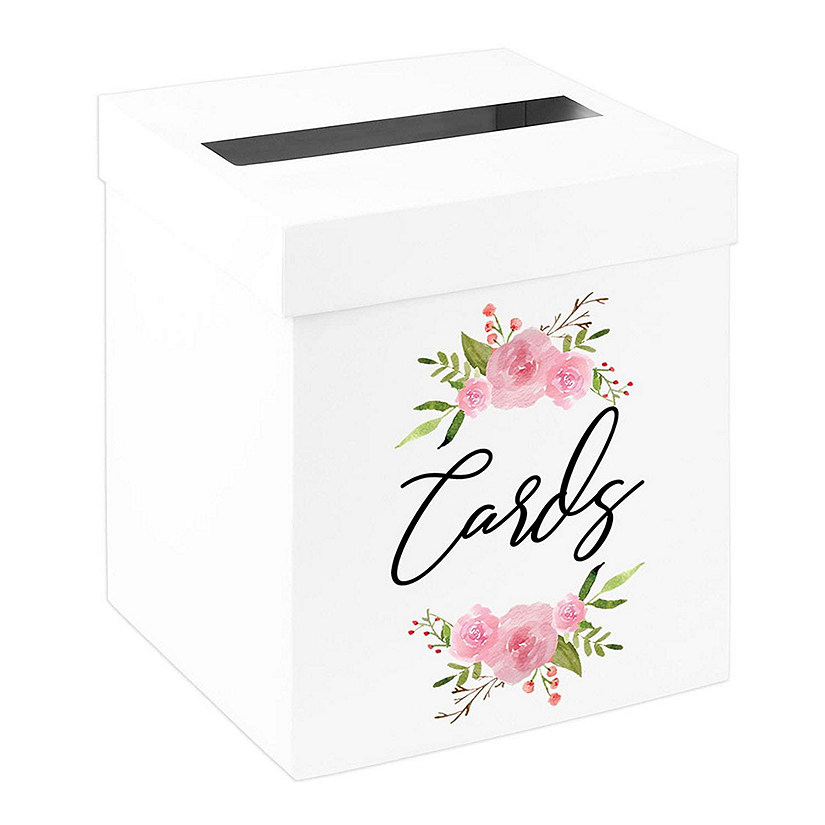 White Card Box Pink Floral Wreath Image