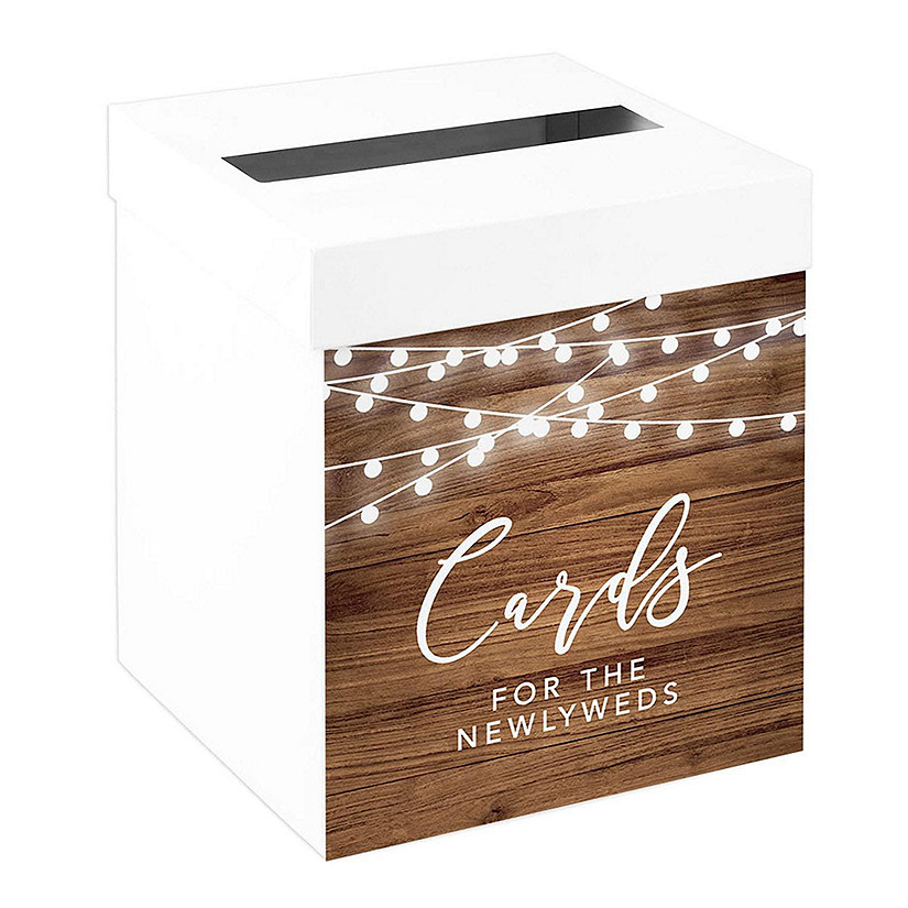White Card Box Rustic Wood Lights Image