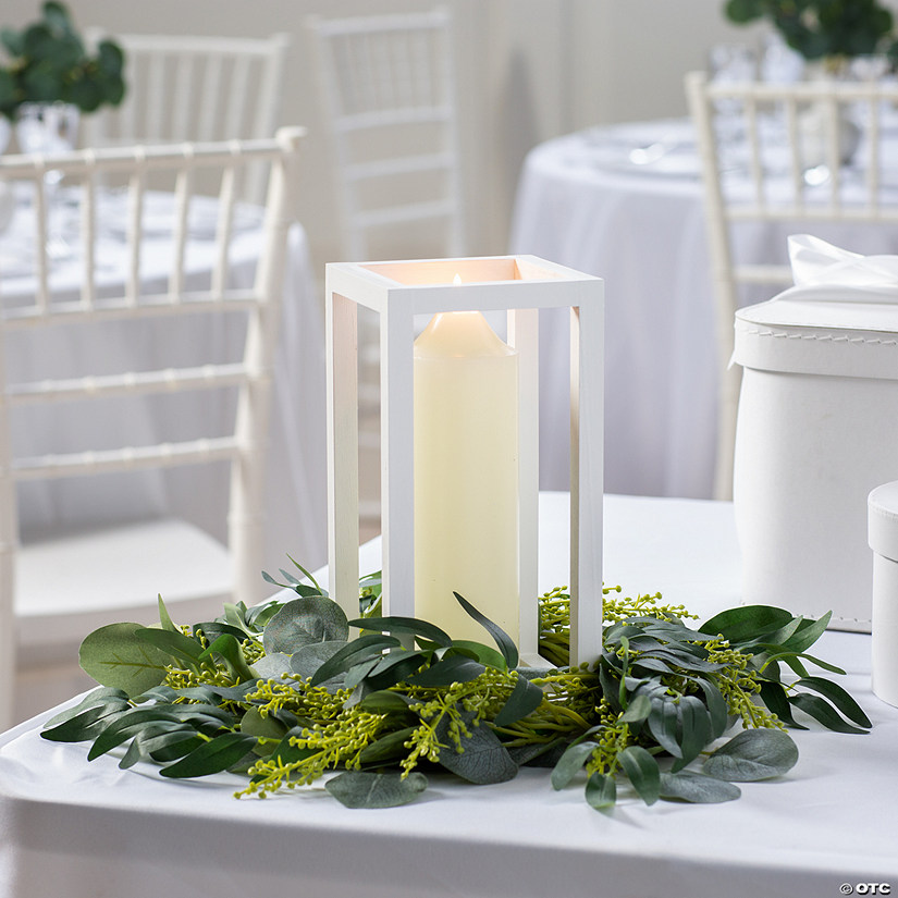 White Centerpiece Frame with Greenery & Candle Kit - Makes 1 Image