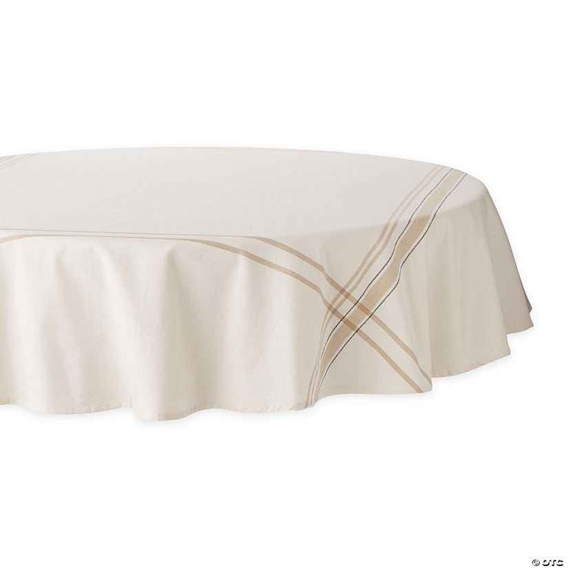 White Chambray French Stripe Tablecloth 70 Round Image