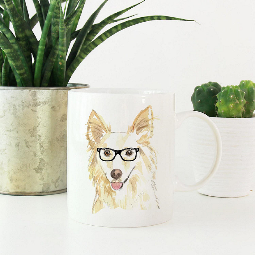 White Collie Black Glasses Ceramic Mug Image