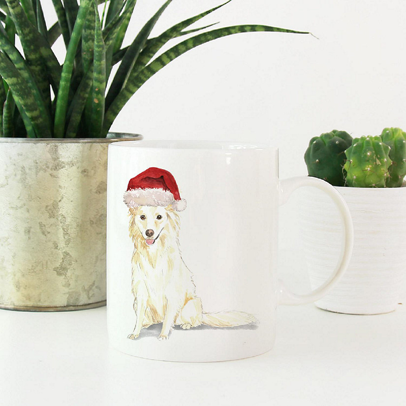 White Collie Santa Hat Ceramic Mug Image