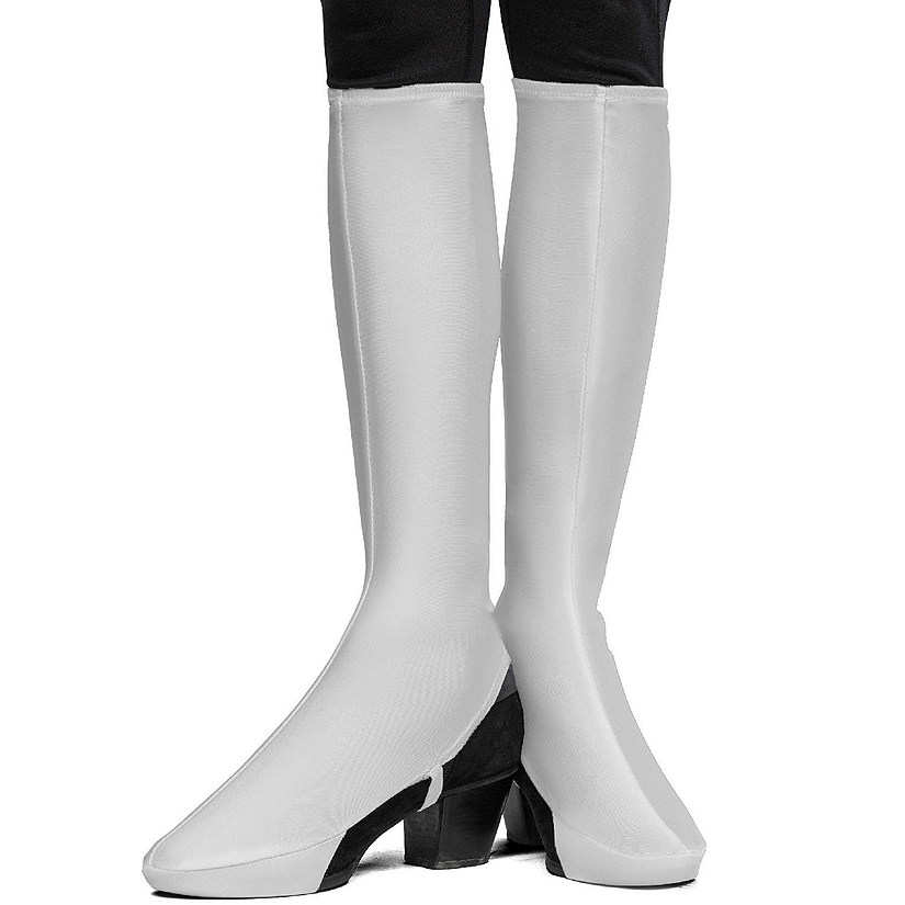 White Costume Boot Covers - Groovy Disco White Fabric 70s Hippie Fake Boots for Women and Girls Costumes Image