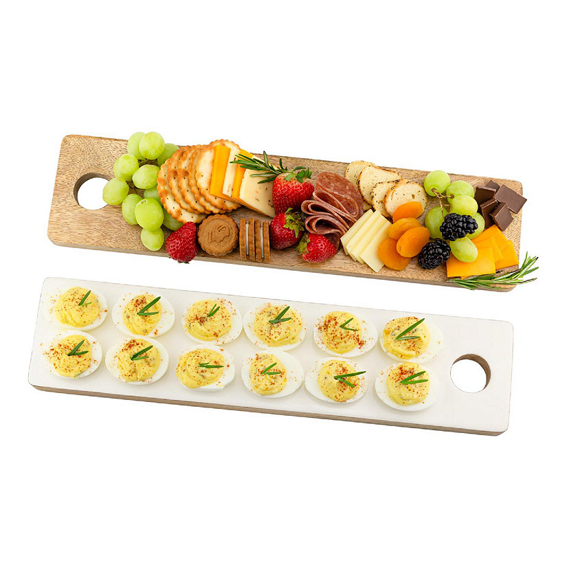 White Enamel Deviled Egg Charcuterie Board, Enamel Wood Appetizer Serving Tray Image