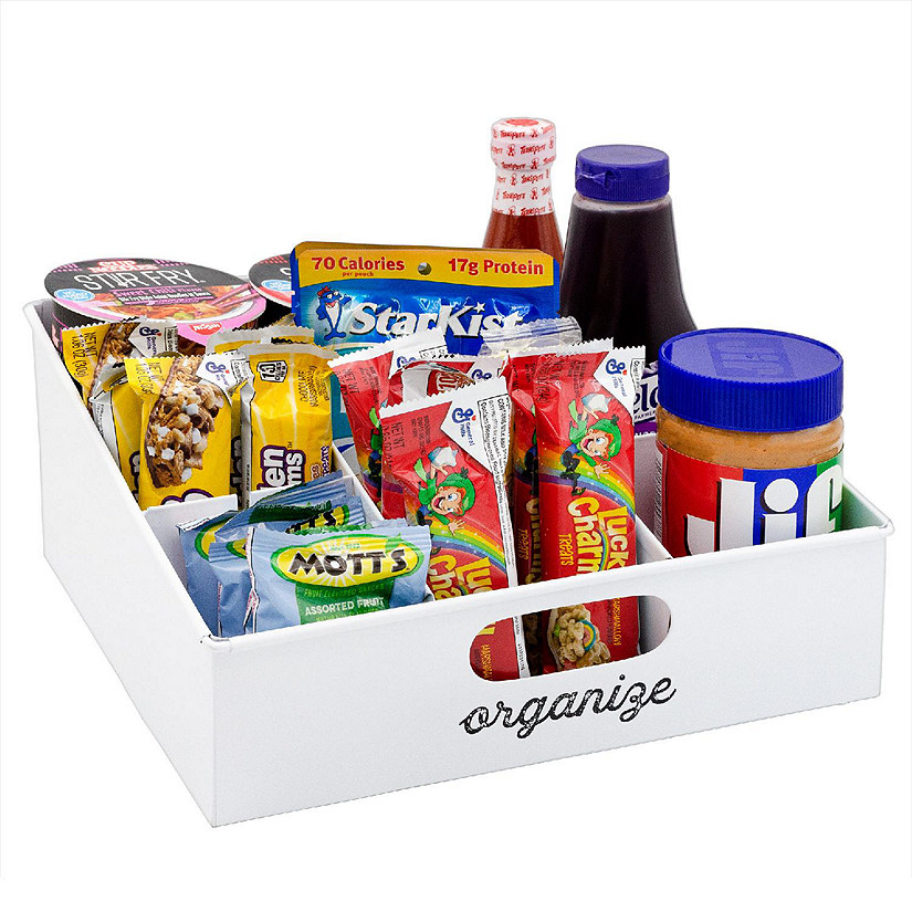 White Enamel Snack Caddy, Rustic Farmhouse Style Divided Compartment Image