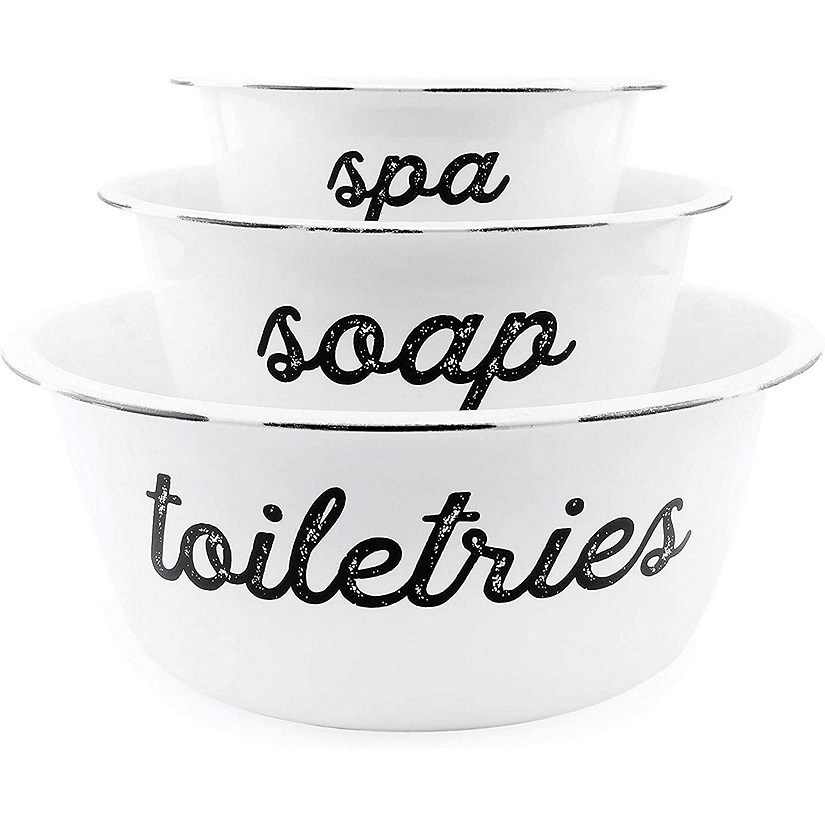 White Enamel Spa Basin Set 3pc Set, Rustic Farmhouse Style Image