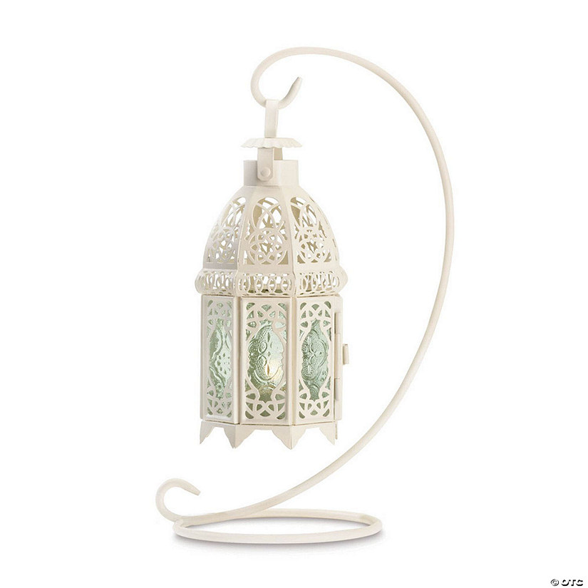 White Fancy Candle Lantern With Stand 13" Image