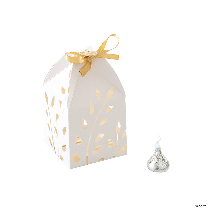 White Favor Boxes with Gold Ribbon - 24 Pc. Image