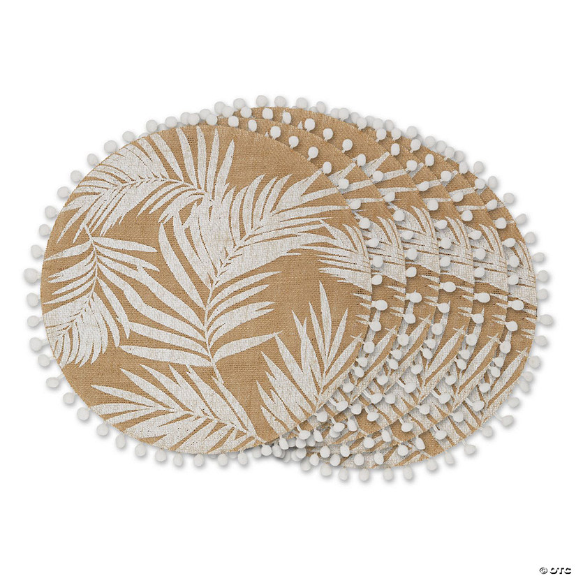 White Fern Print On Natural Round Jute Placemat (Set Of 6) Image