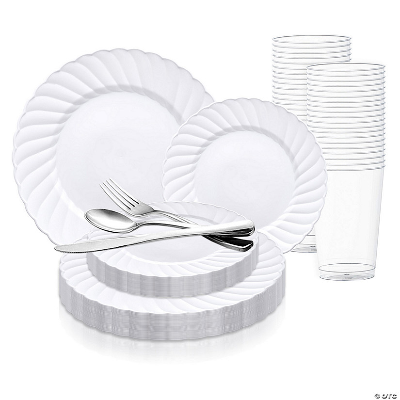 White Flair Plastic Wedding Value Set - 72 Settings Image