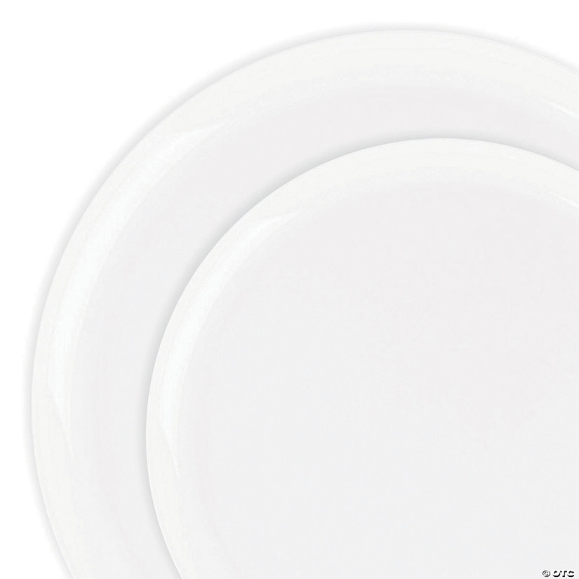 White Flat Round Disposable Plastic Dinnerware Value Set (120 Dinner Plates + 120 Salad Plates) Image