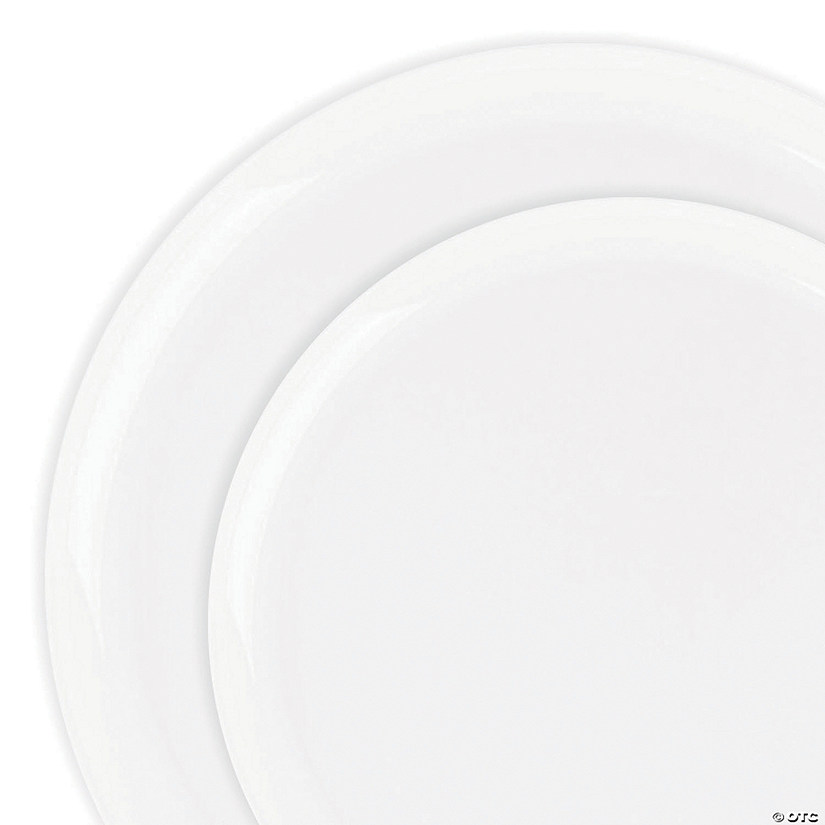 White Flat Round Disposable Plastic Dinnerware Value Set (40 Dinner Plates + 40 Salad Plates) Image