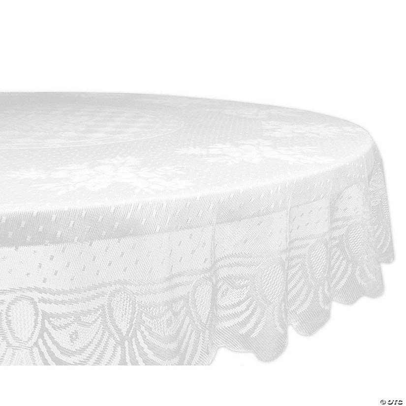 White Floral Polyester Lace Tablecloth 63 Round Image