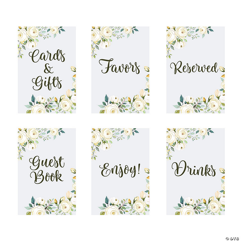White Floral Wedding Table Signs - 6 Pc. Image
