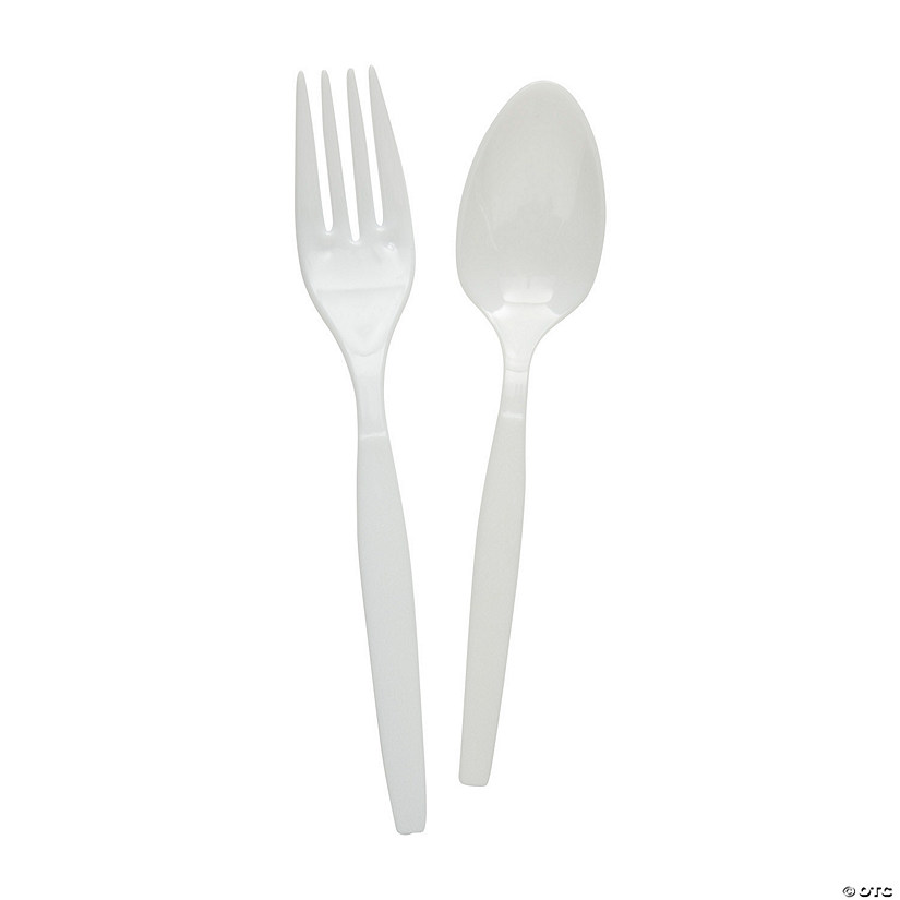White Fork & Spoon Plastic Cutlery Sets - 16 Ct. Image