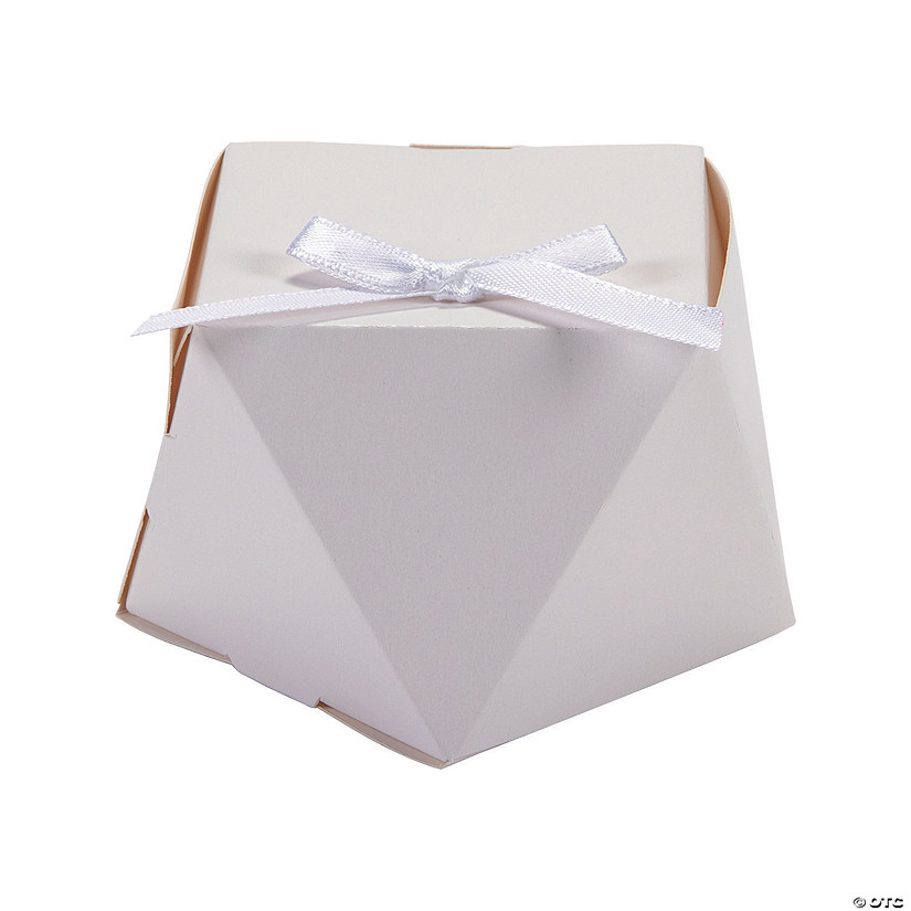 White Geometric Favor Boxes with Bow - 12 Pc. Image