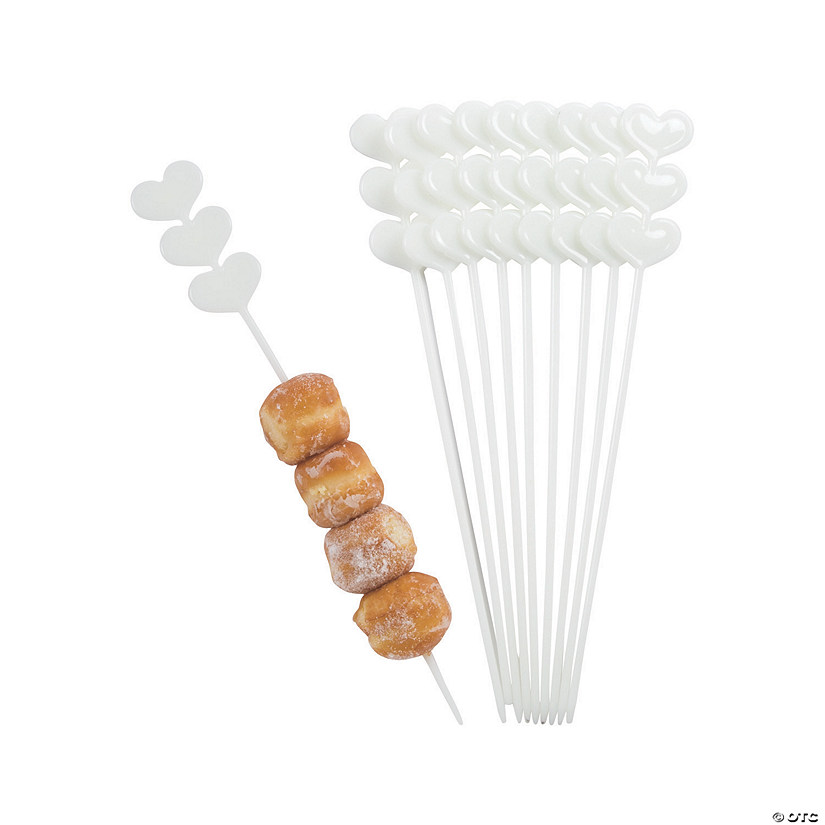White Heart Skewer Sticks - 25 Pc. Image