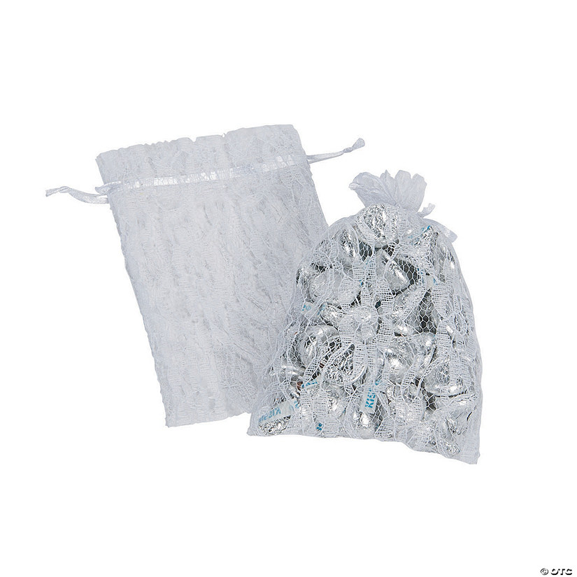 White Lace Drawstring Favor Bags - 12 Pc. Image