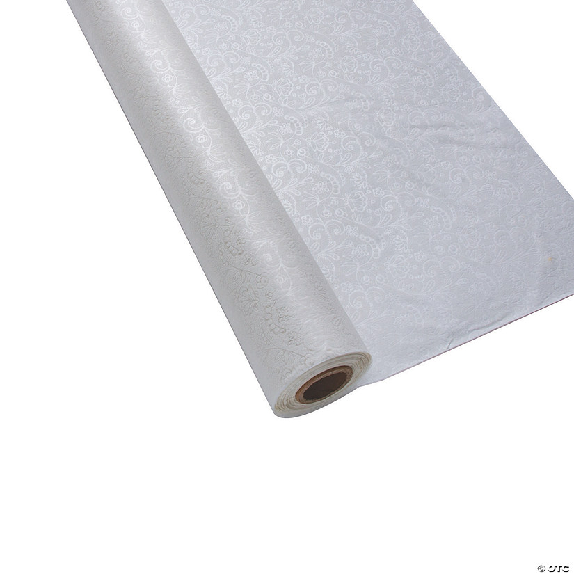 White Lace Plastic Tablecloth Roll Oriental Trading