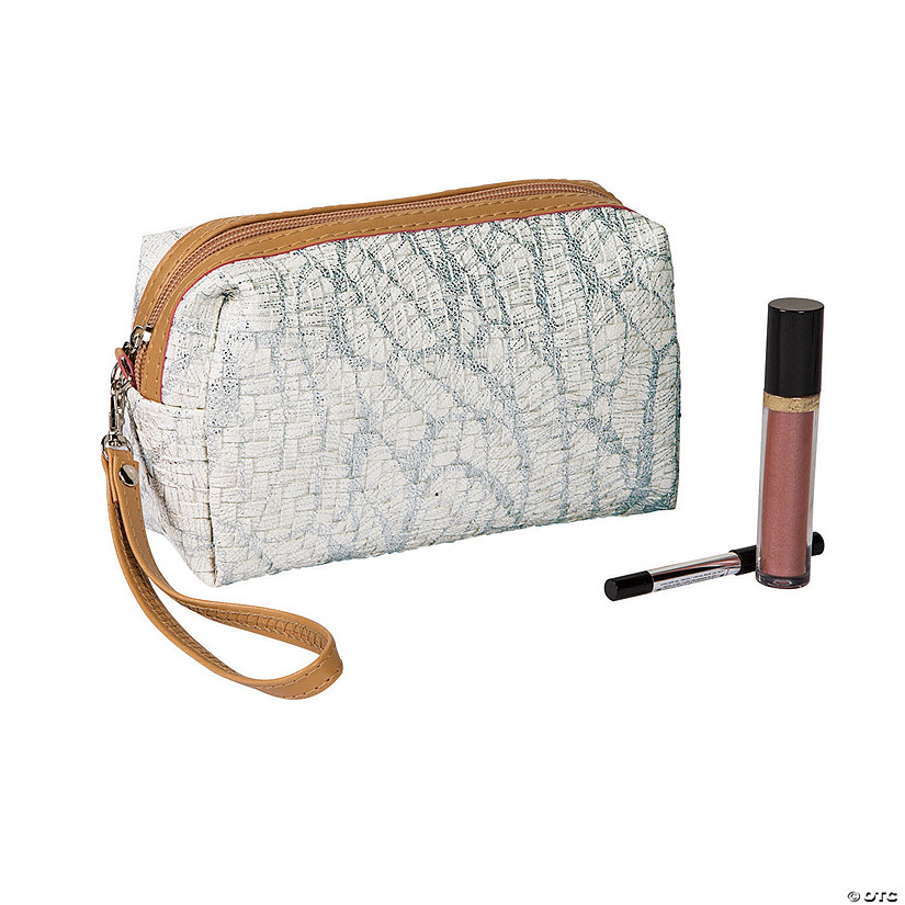 White Makeup Bag with Faux Leather Trim Image
