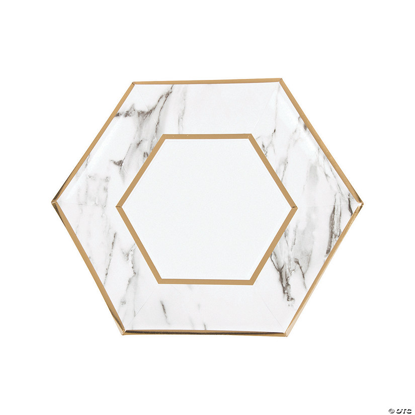 White Marble Dinner Paper Plates with Foil - 8 Ct. Image