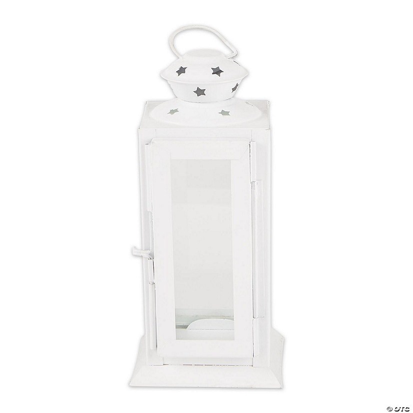 White Metal Starlight Hanging Candle Lantern 8" Tall Image