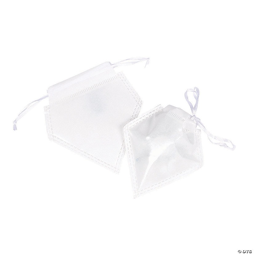 White Metallic Drawstring Favor Bags - 12 Pc. Image