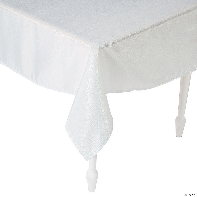 White Metallic Polyester Tablecloth 60" x 84" Discontinued