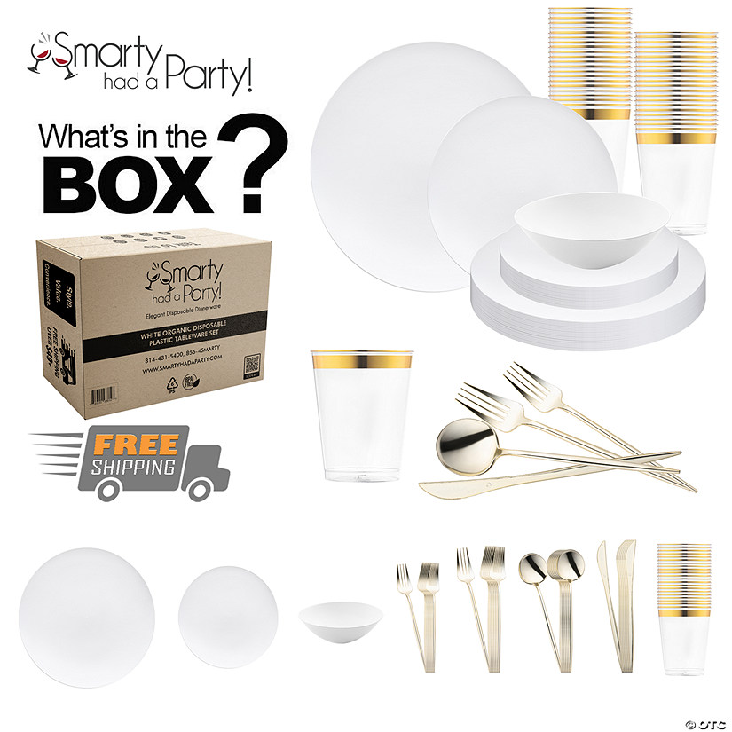 White Organic Disposable Plastic Tableware Set - 60 Settings Image