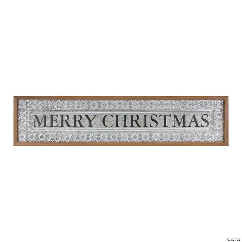 White Ornate Metal Merry Christmas Sign 34"L X 8"H Metal/Wood Image