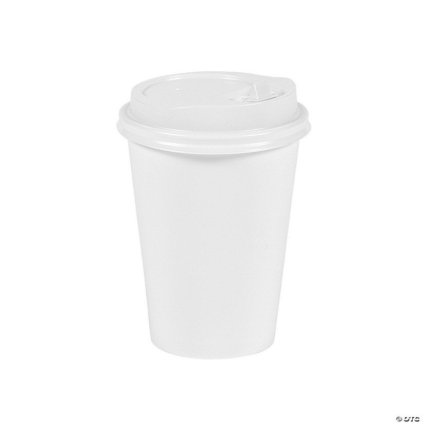 White Paper Coffee Cups with Lids - 24 Ct. Image