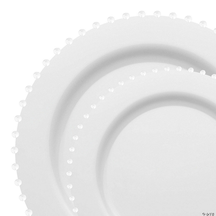 White Pearl String Round Disposable Plastic Dinnerware Value Set - (120 Settings) Image
