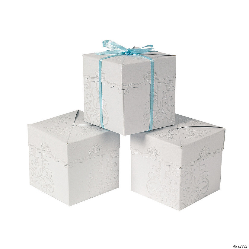 White Pearlized Embossed Favor Boxes