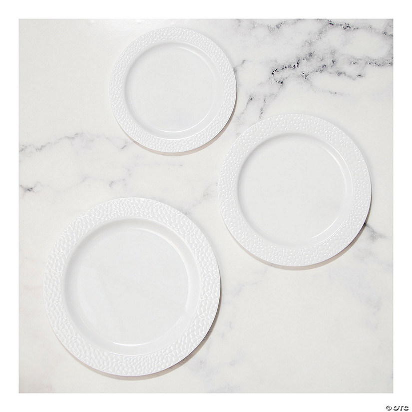 White Pebble Rim Plastic Party Plates Kit 30 Count Image