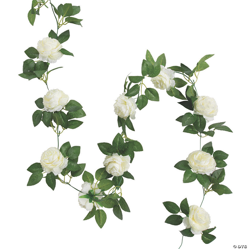 White Peony Faux Floral Garland Image