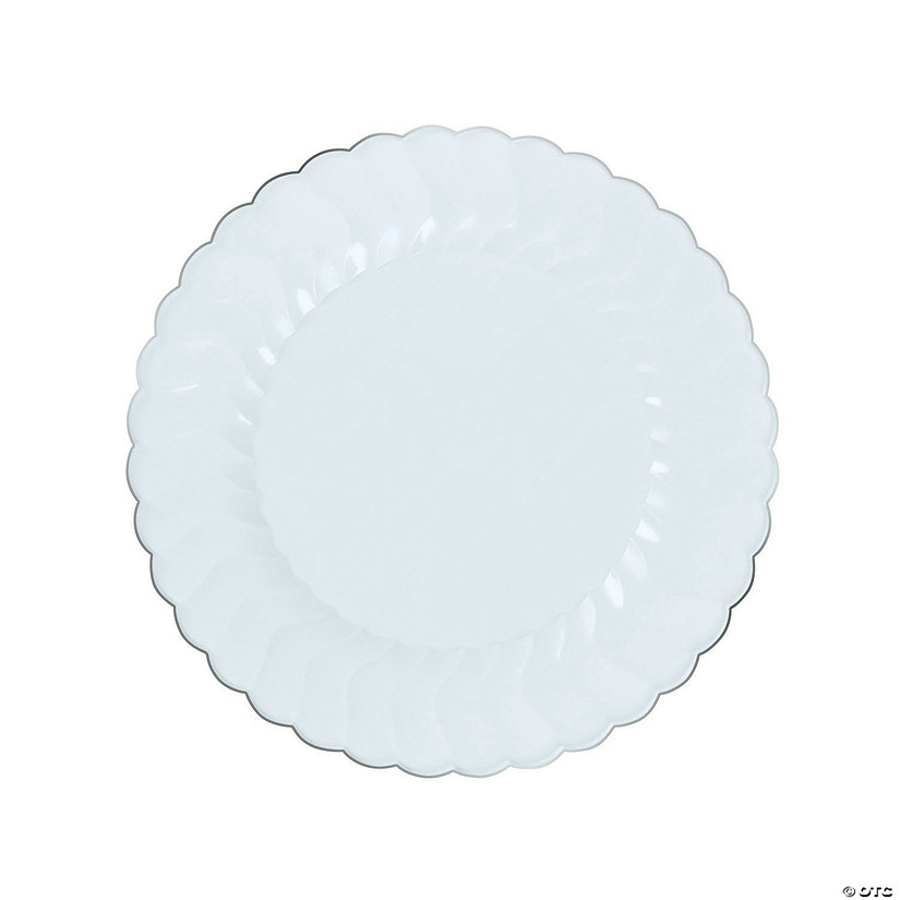 White Premium Plastic Dessert Plates Silver Edge | Oriental Trading