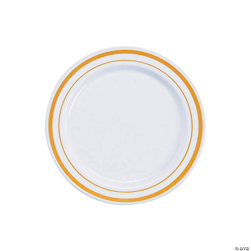 White Premium Plastic Dessert Plates with Gold Edging Discontinued