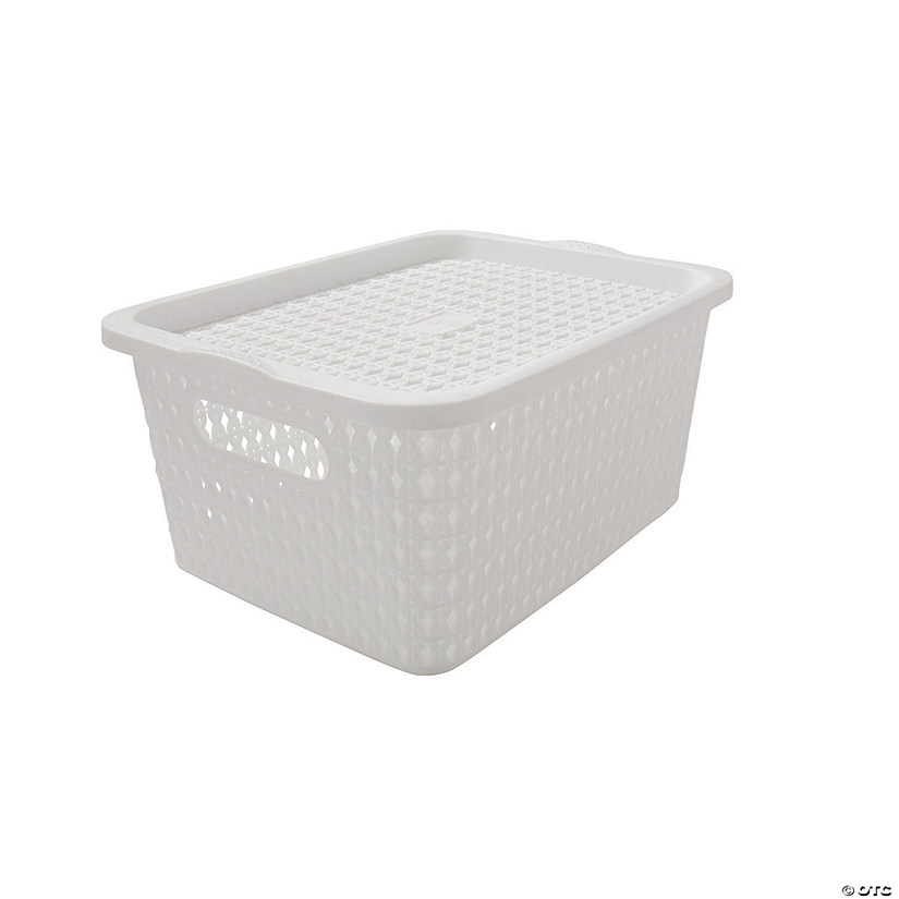 White Rectangle Woven Storage Baskets with Lid- 4 Pc. Image