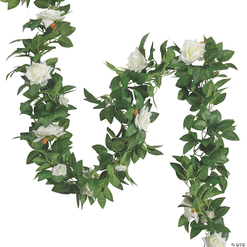 White Rose Faux Floral Garland Image