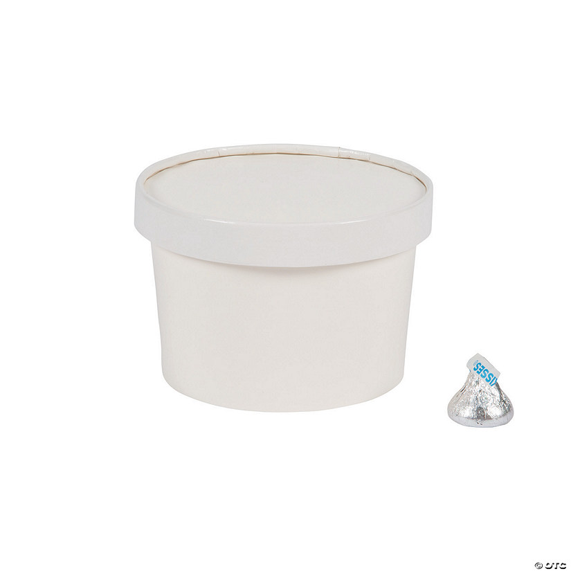 White Round Disposable Paper Favor Boxes with Lid - 12 Pc. Image
