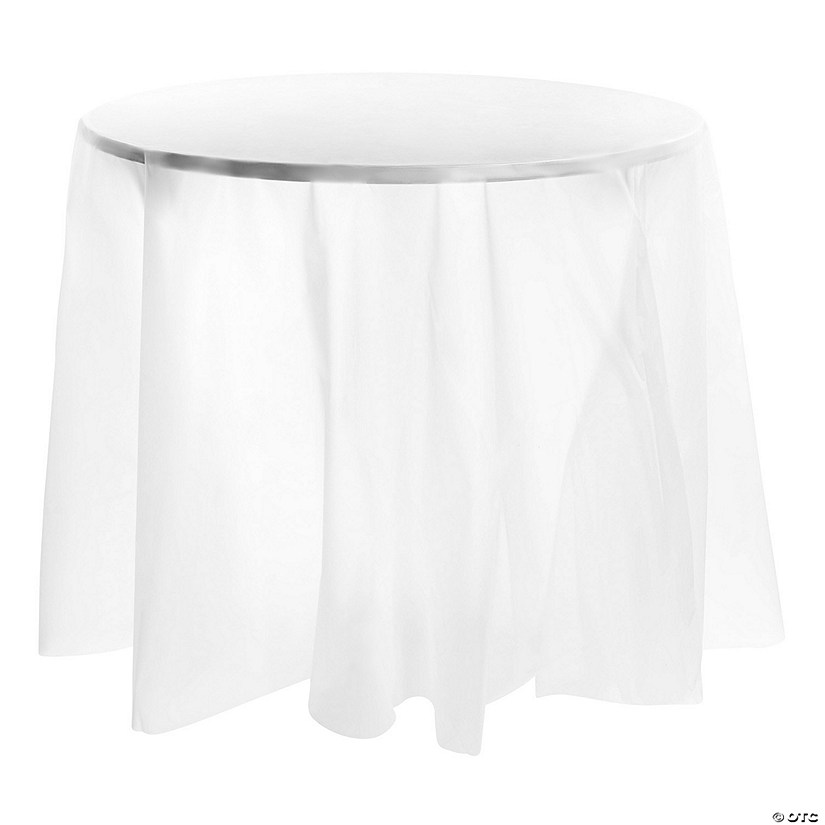 White Round Disposable Plastic Tablecloths (84") - 96 Tablecloths Image