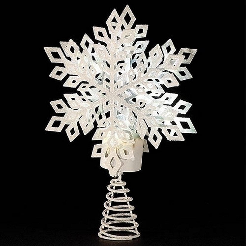 White Snowflake LED Battery Operated Christmas Tree Topper 12 Inch Image