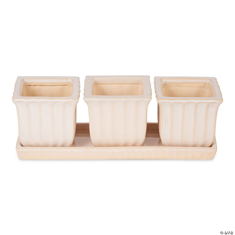 White Square Ceramic Small Planter (Set Of 3) Image