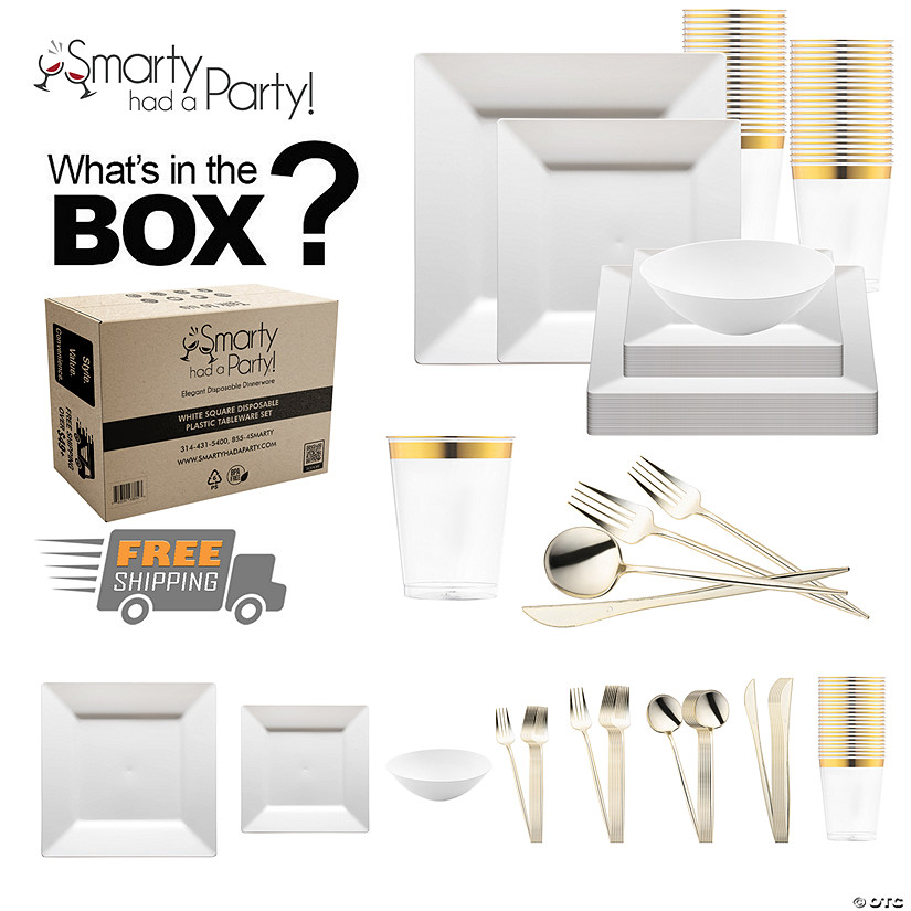 White Square Disposable Plastic Tableware Set - 120 Settings Image