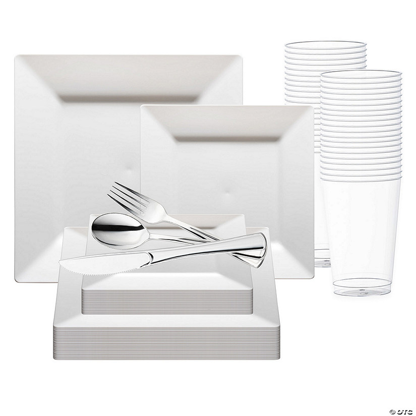 White Square Plastic Wedding Value Set - 120 Settings Image